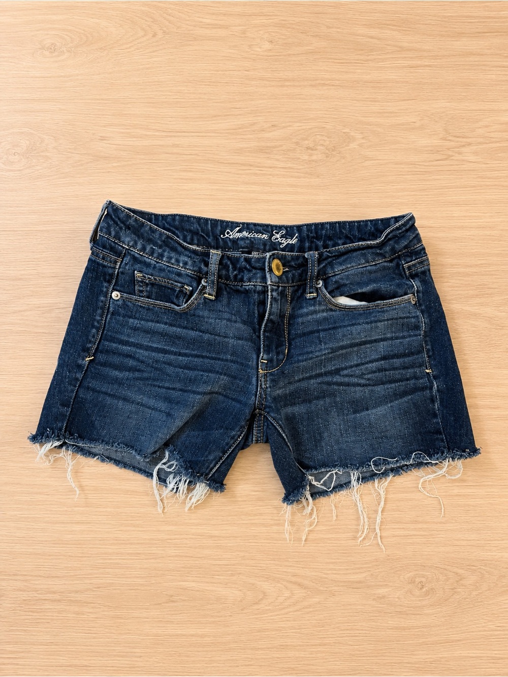 American Eagle Outfitters Dark Blue Distressed Denim Jean Shorts